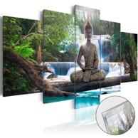 Slika na akrilnom staklu Buddha and Waterfall [Glass] 100x50